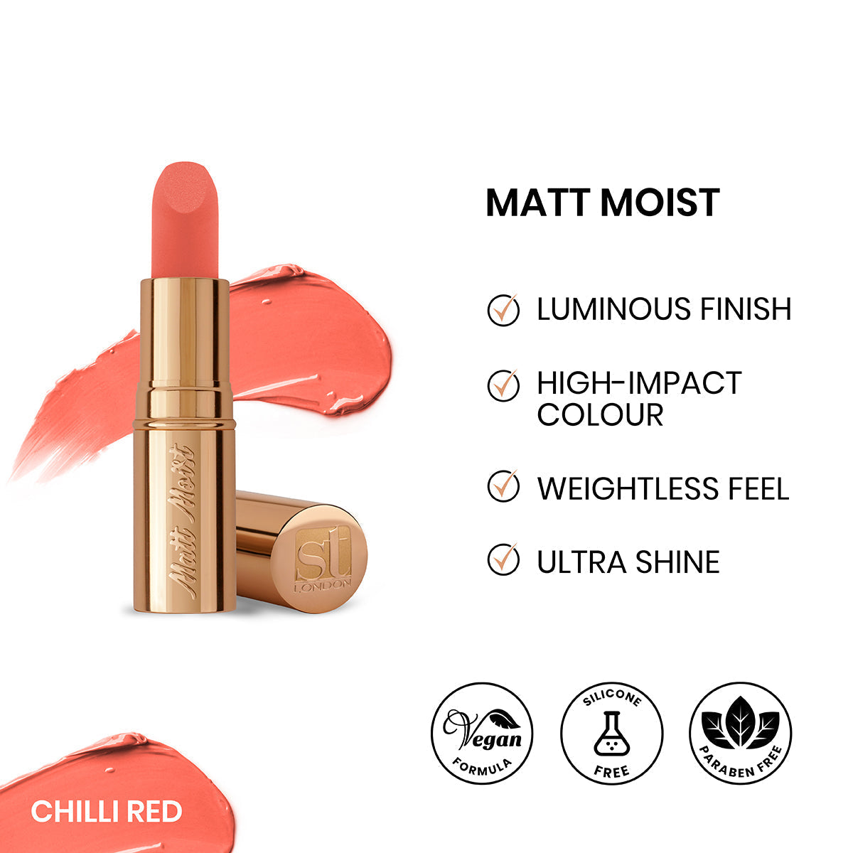 ST London Matt Moist Long-Lasting Lipstick - Chilli Red