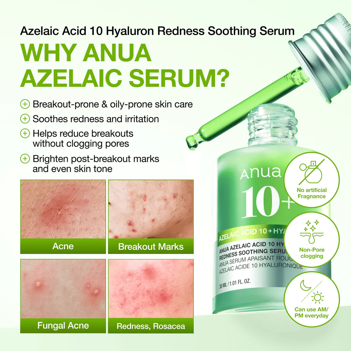 Anua azelaic 10 + Hyaluron Redness Soothing Serum 30ml
