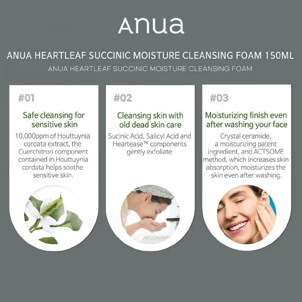 ANUA HEARTLEAF SUCCINIC PORE DEEP CLEANSING FOAM KOREA150ml