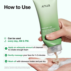 Anua Heartleaf + BHA Quercetinol Deep Cleansing Foam – 150ml. (White Box).